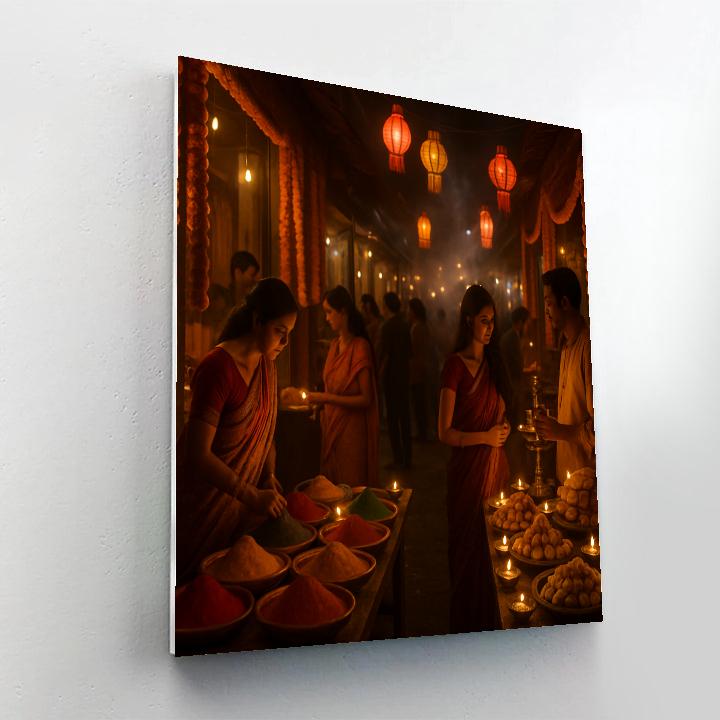 Diwali Market Street At Night Numbered painting kits