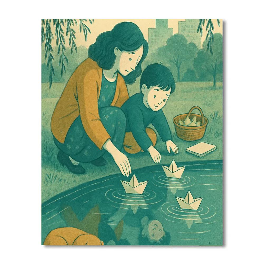 Pond Skimming With Paper Boats Paint by numbers kits