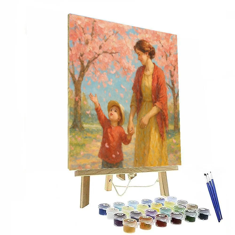 Mother And Child Under Cherry Blossom Tree paint by number