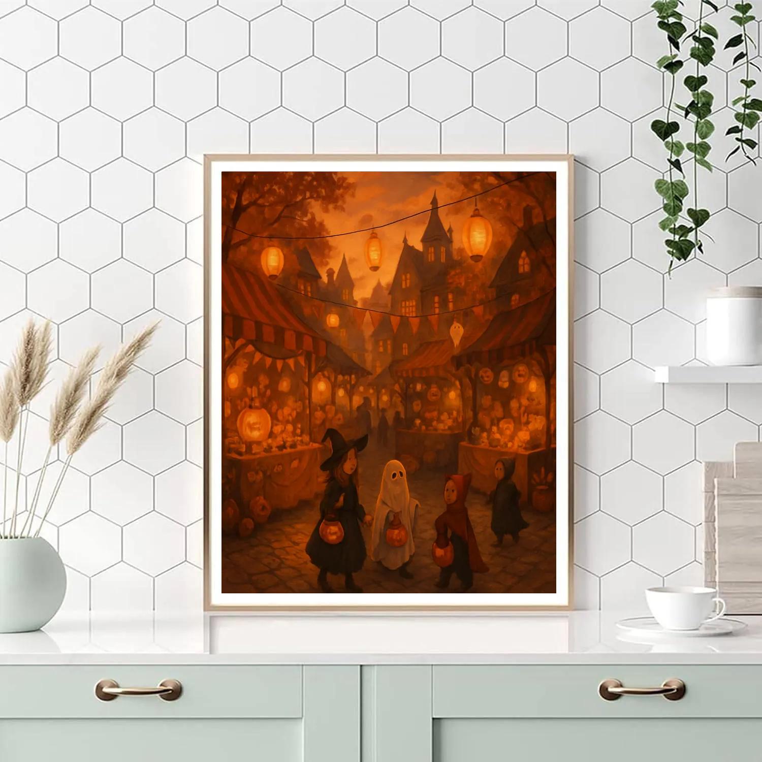Lantern-Lit Halloween Town Paint by numbers kits