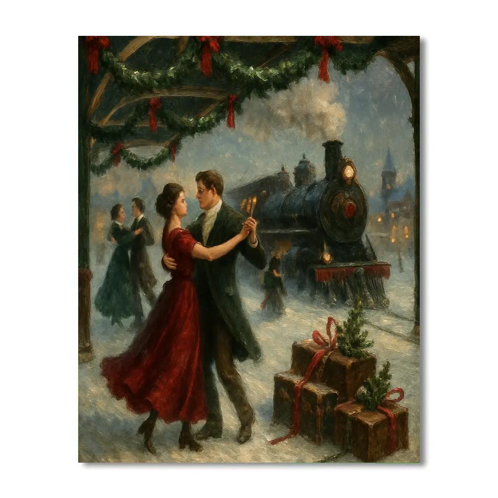 Evergreen Train Station Waltz paint by numbers