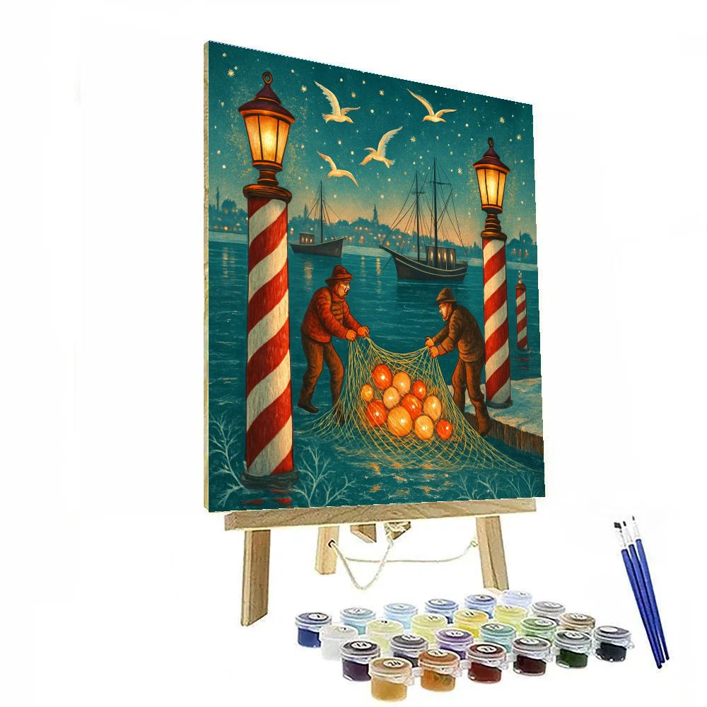 Candy Cane Harbor Lights paint by number