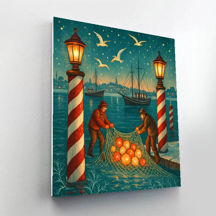Candy Cane Harbor Lights paint by number