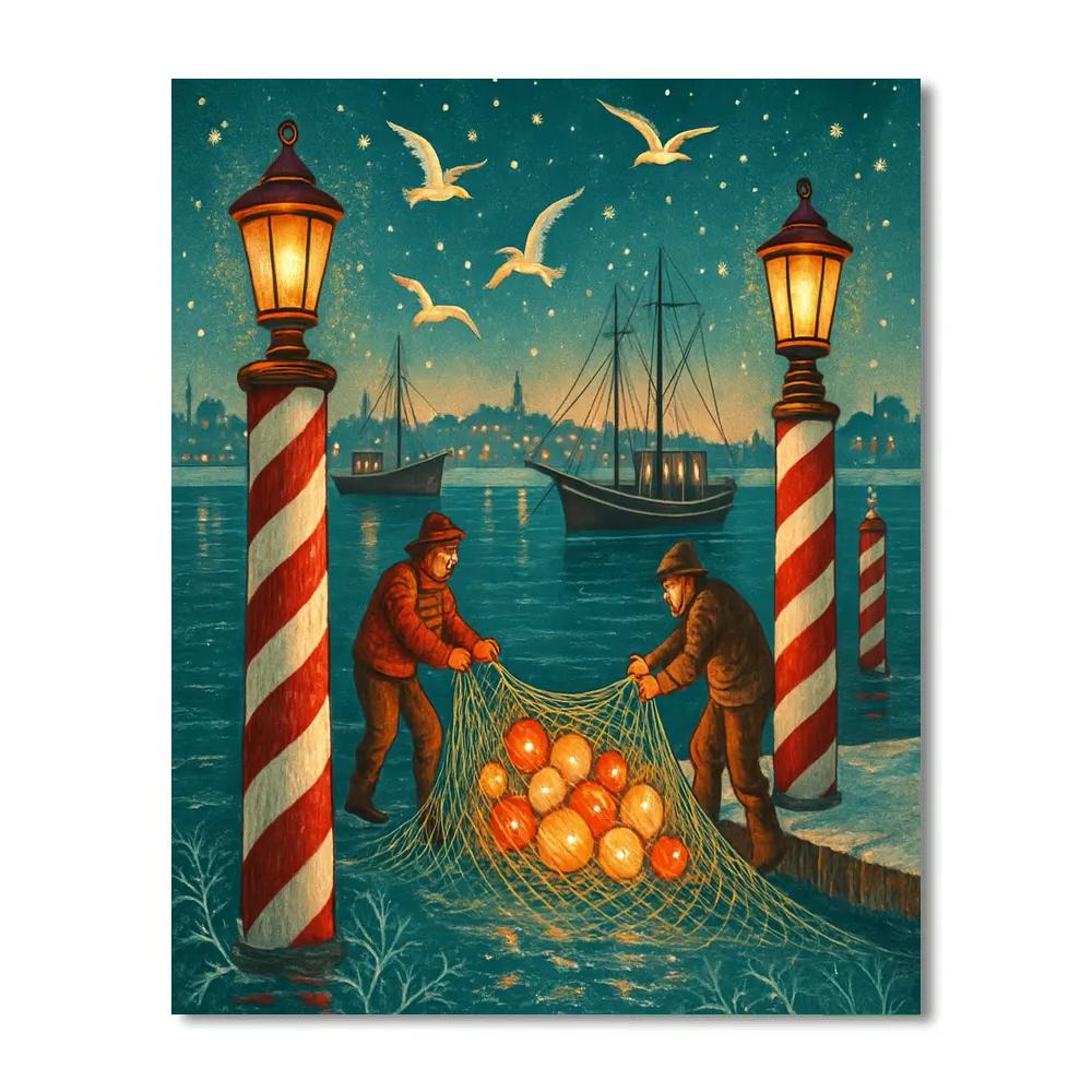 Candy Cane Harbor Lights paint by number