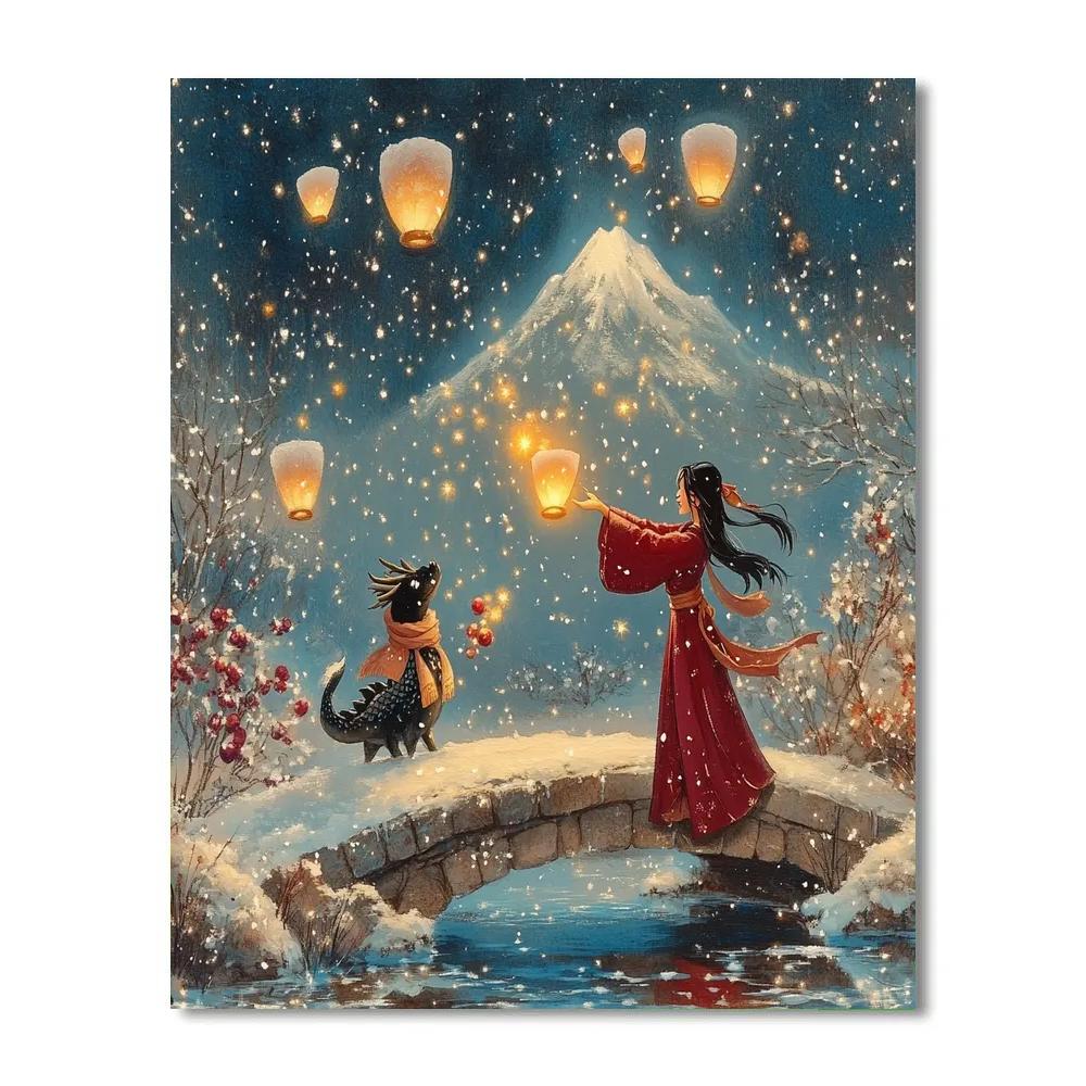 Mulans Lantern Festival Snowfall DIY paint by numbers