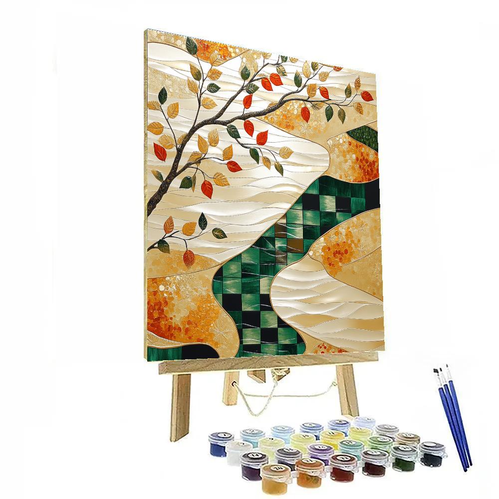 Gustav Klimt Inspired Ornamental River Of Leaves Number painting