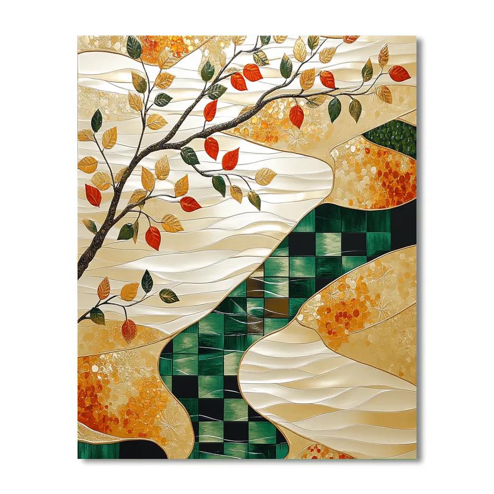 Gustav Klimt Inspired Ornamental River Of Leaves Number painting