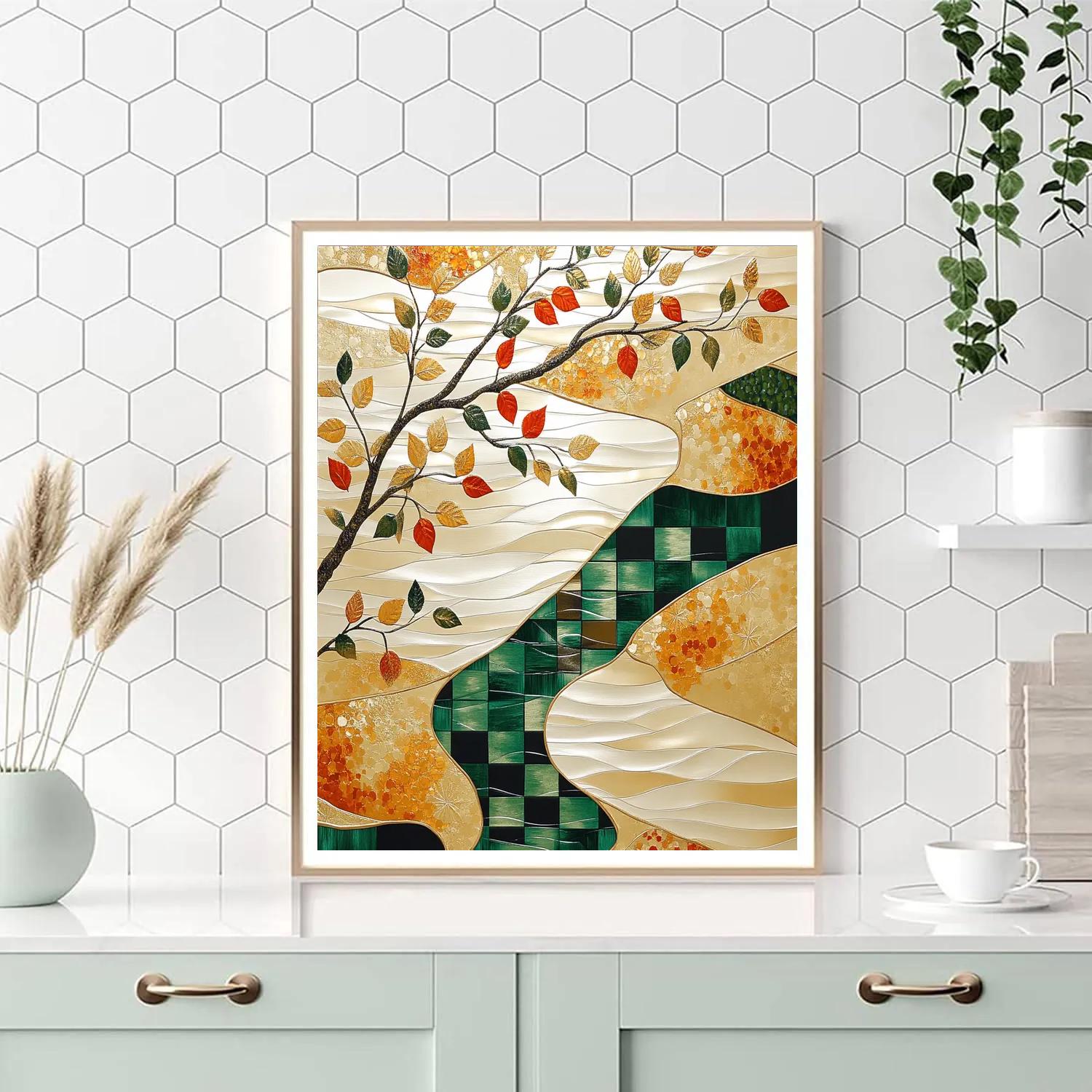 Gustav Klimt Inspired Ornamental River Of Leaves Number painting