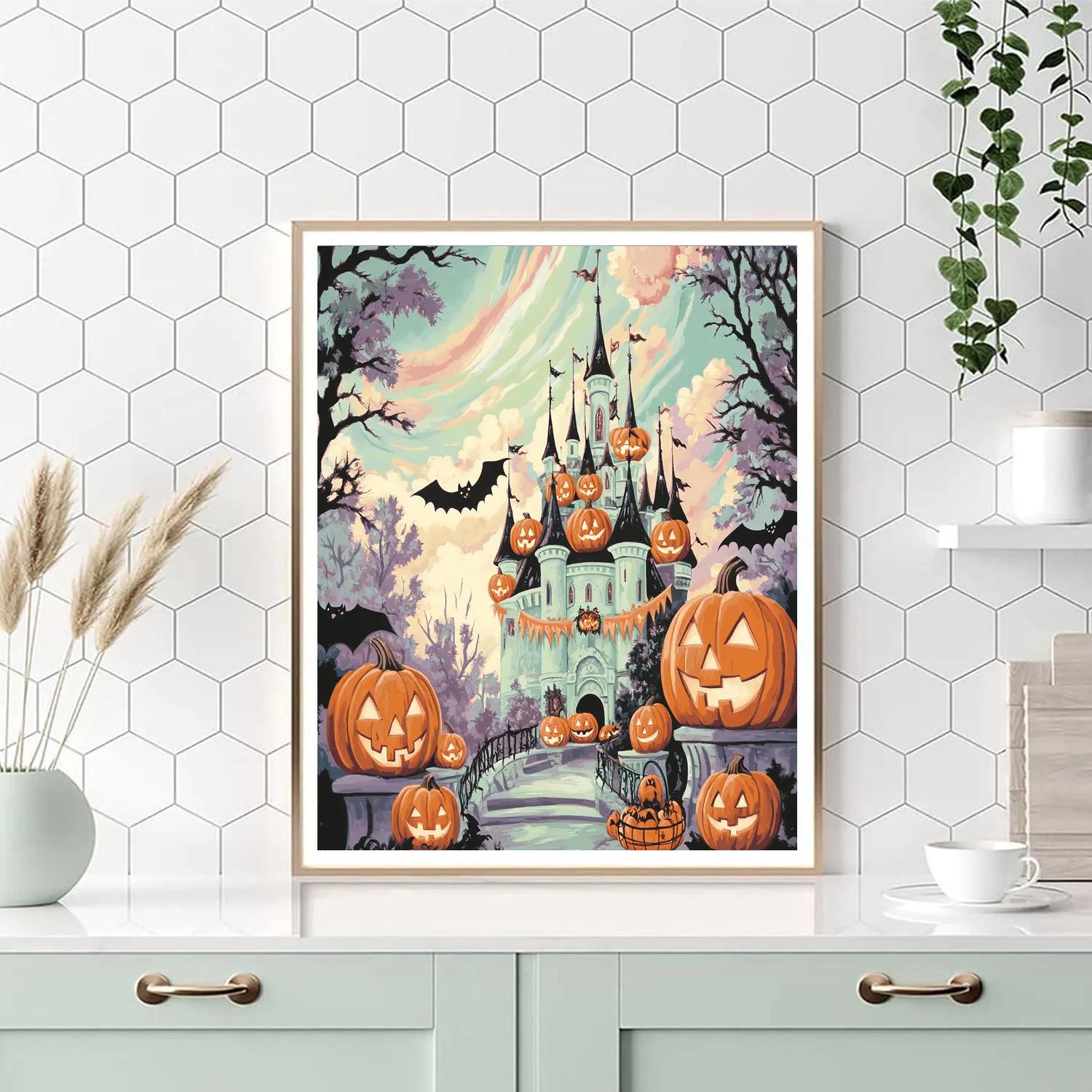 Aurora Over The Pumpkin Castle paint by color