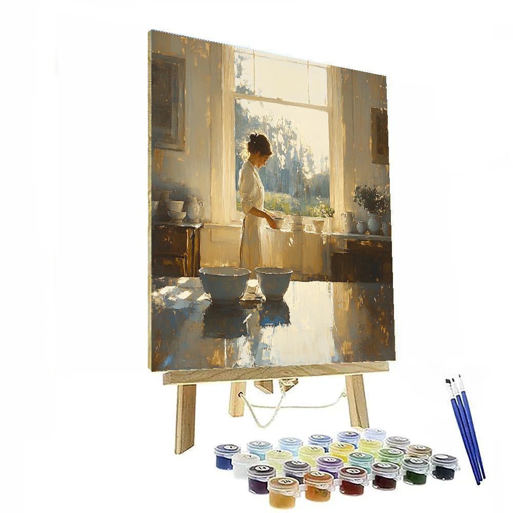 Vermeer Inspired Morning Light In Kitchen paint by numbers