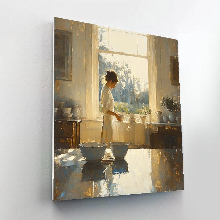 Vermeer Inspired Morning Light In Kitchen paint by numbers