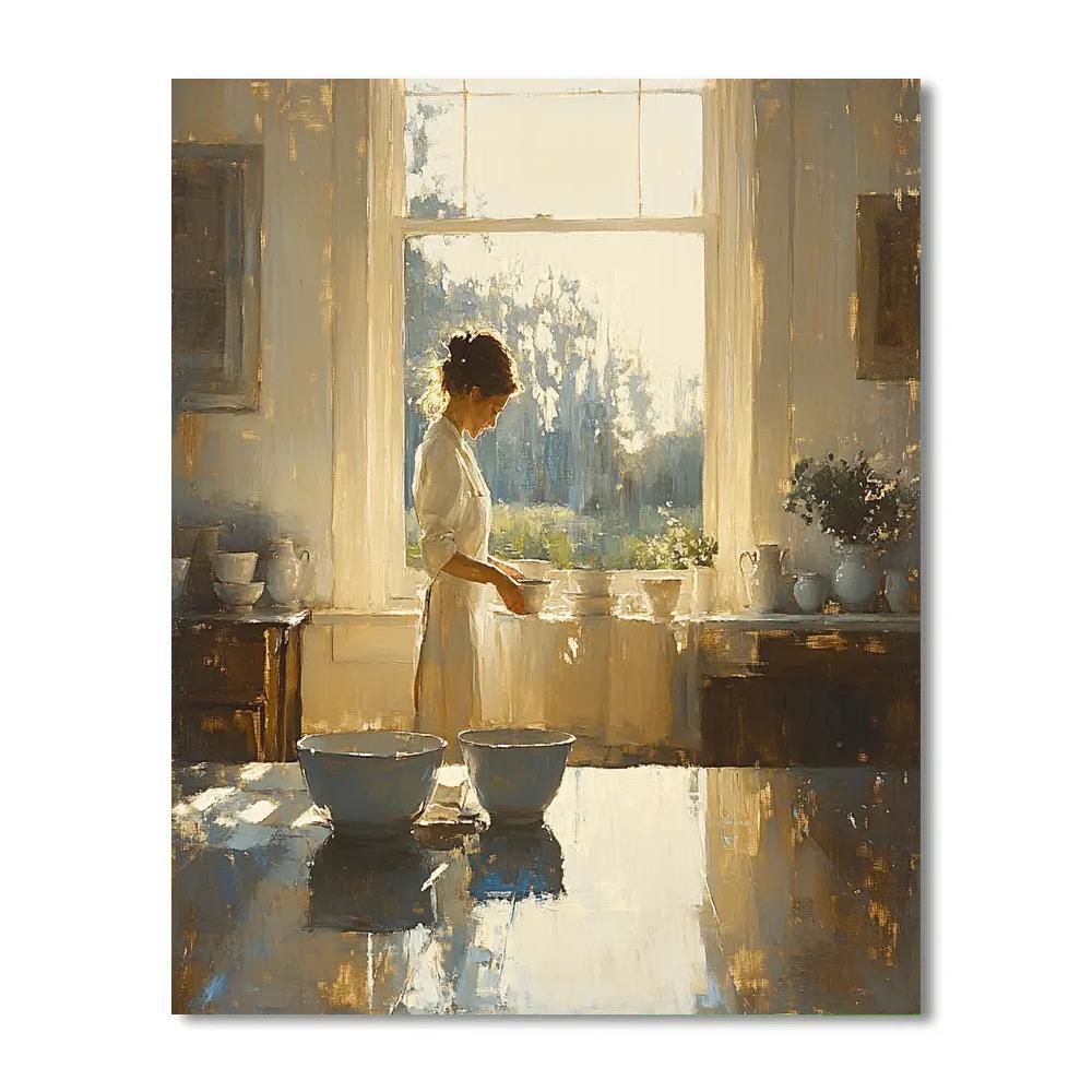 Vermeer Inspired Morning Light In Kitchen paint by numbers