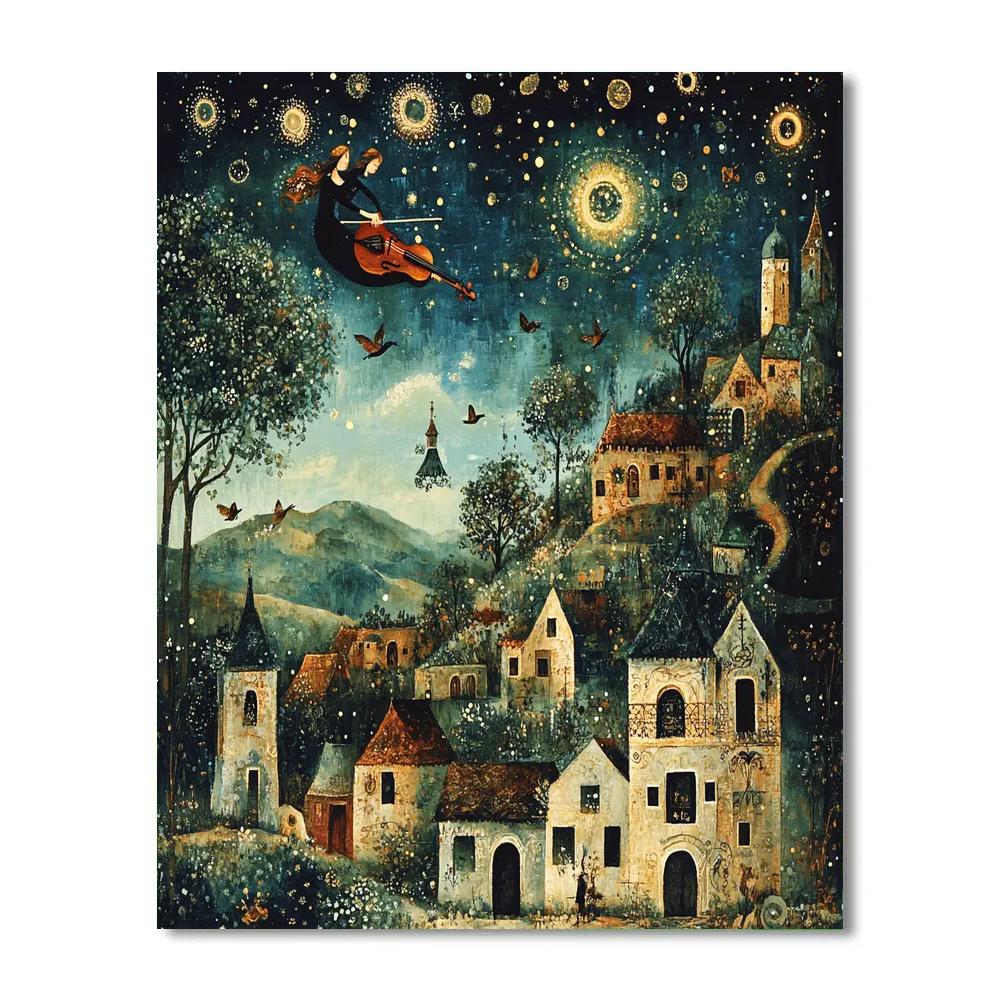 Chagall Inspired Flying Violinist Number painting