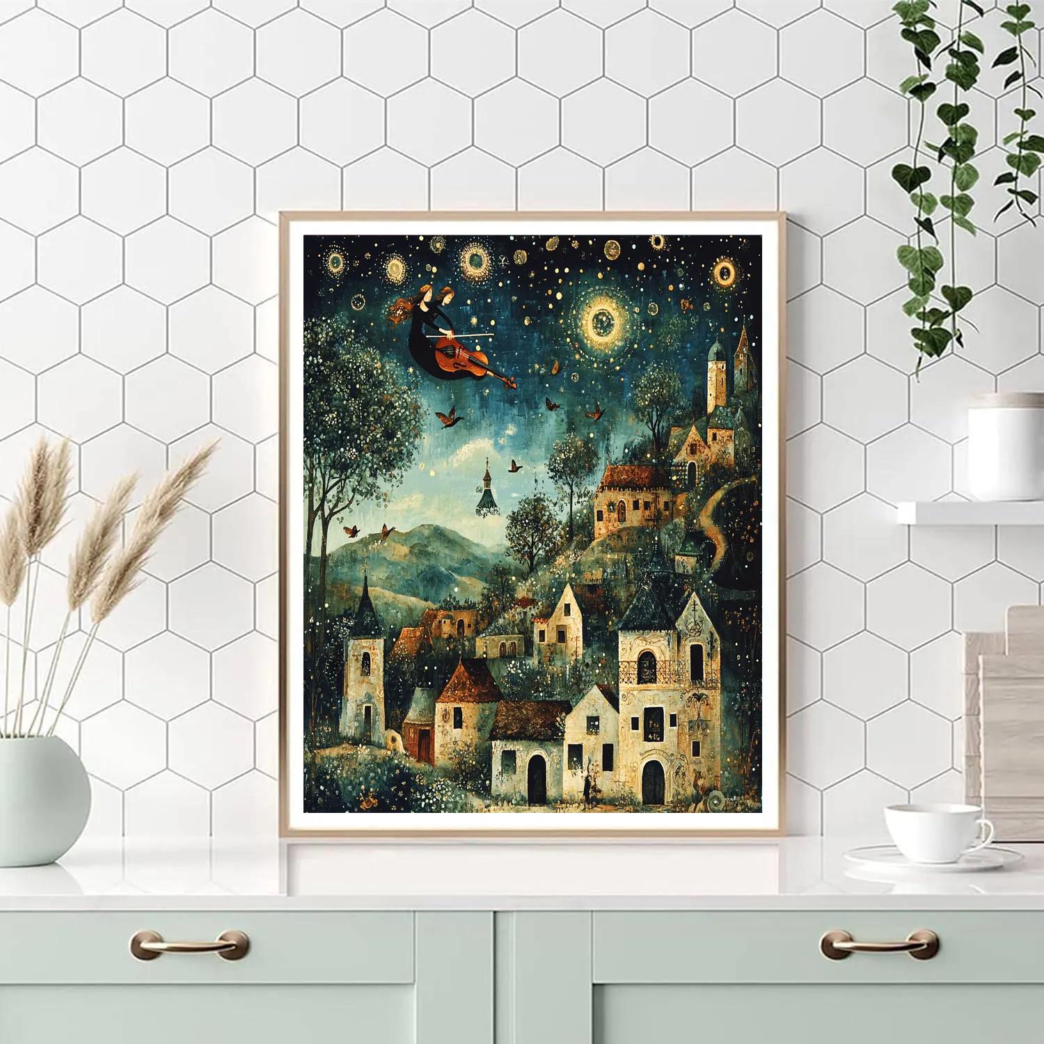 Chagall Inspired Flying Violinist Number painting