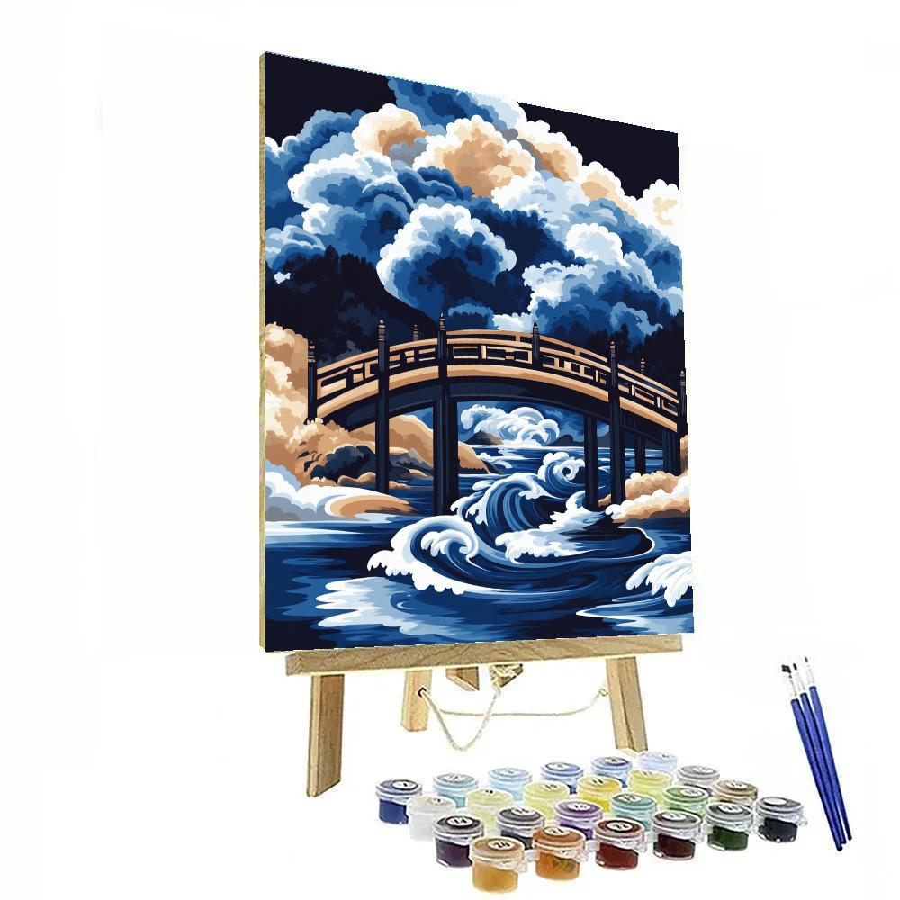 Hokusai Inspired Storm Over Mountain Bridge Painting by numbers kit