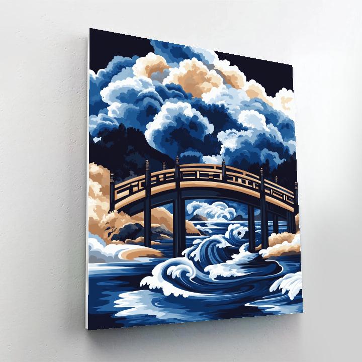 Hokusai Inspired Storm Over Mountain Bridge Painting by numbers kit