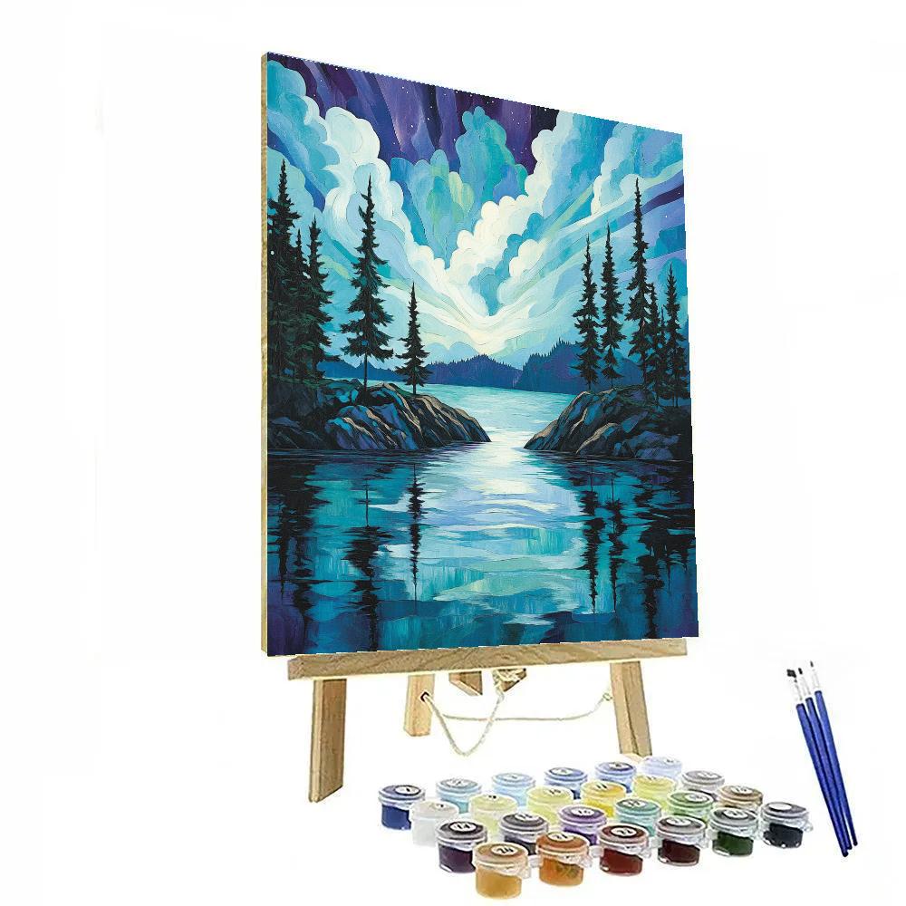 Franklin Carmichael Inspired Midnight Aurora Over Granite Isles Numbered painting kits