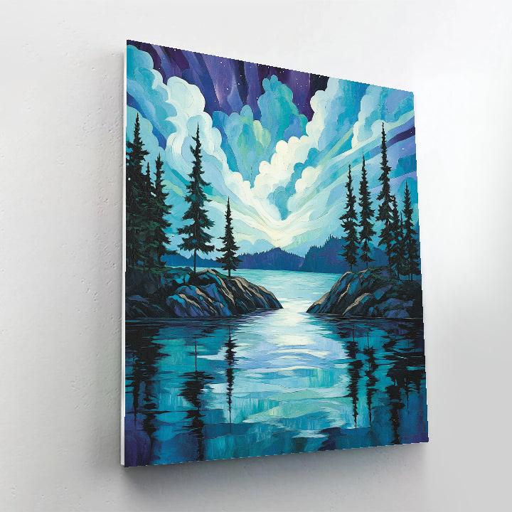 Franklin Carmichael Inspired Midnight Aurora Over Granite Isles Numbered painting kits