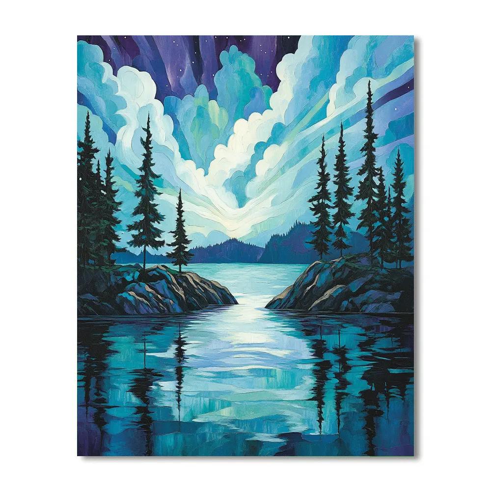 Franklin Carmichael Inspired Midnight Aurora Over Granite Isles Numbered painting kits
