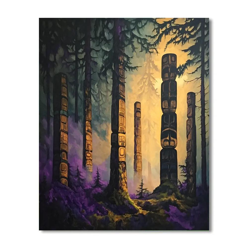 Emily Carr Inspired Totem Echoes In Misty Hollow paint by numbers