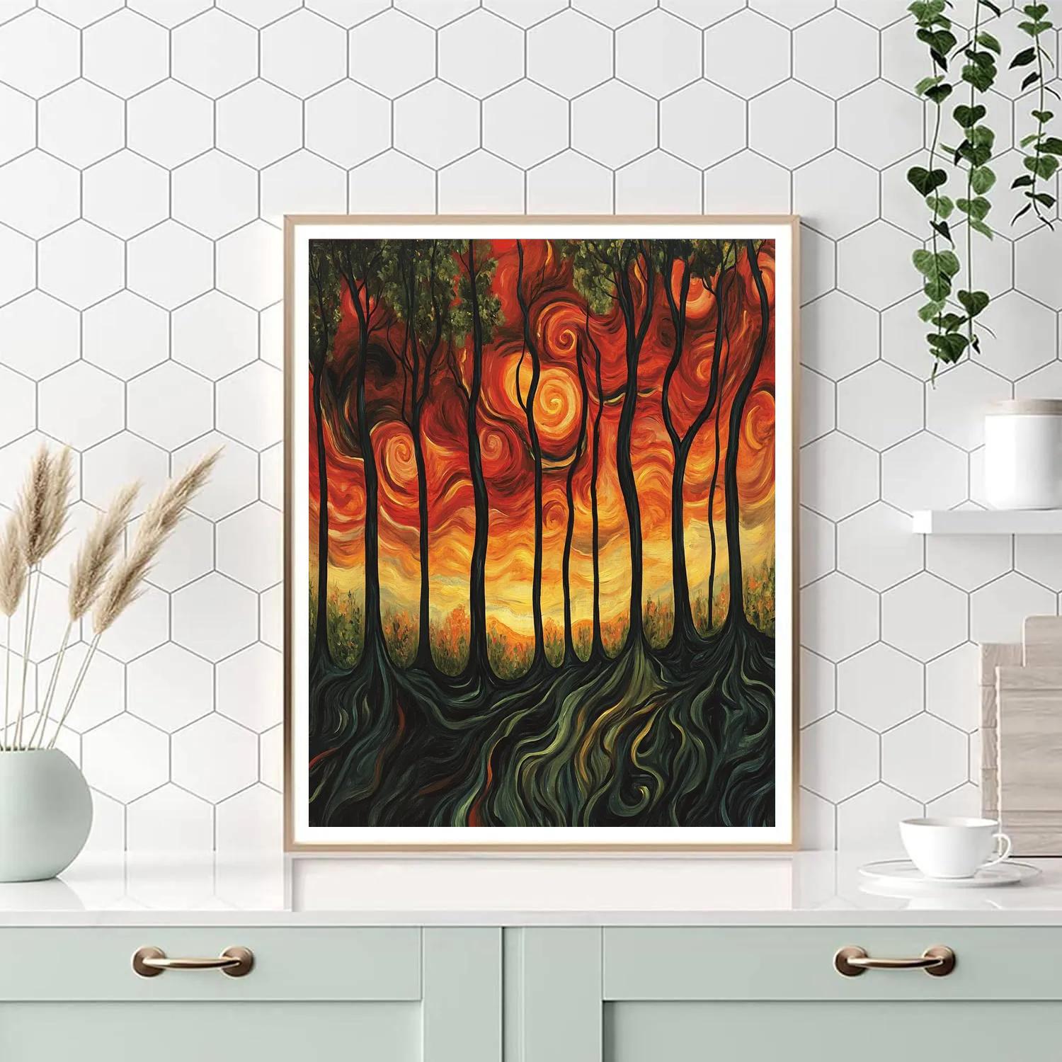 Edvard Munch Inspired Emotional Forest Landscape Numbered painting kits