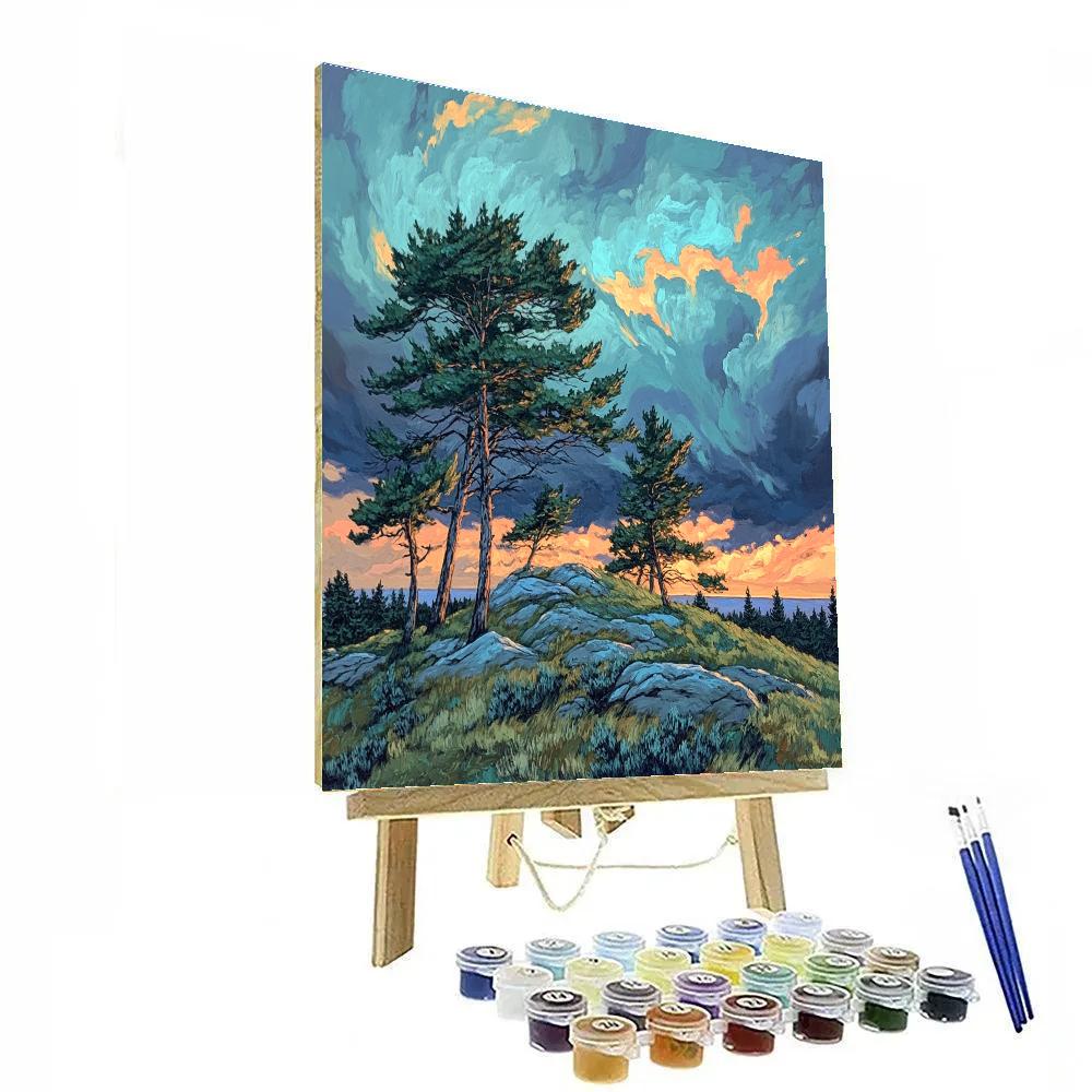 Frederick Varley Inspired Storm-Charged Pine Ridge At Dusk paint by number