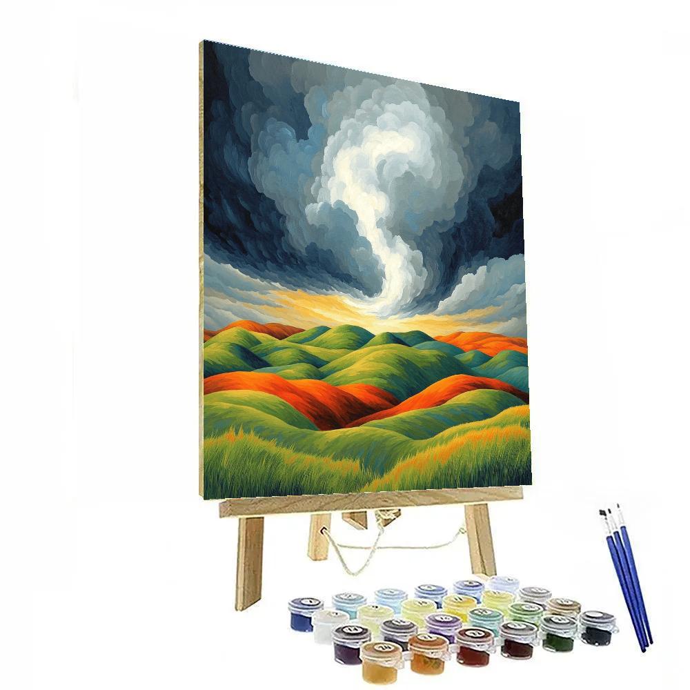 Frederick Varley Inspired Storm Symphony Across Rolling Emerald Hills paint by color