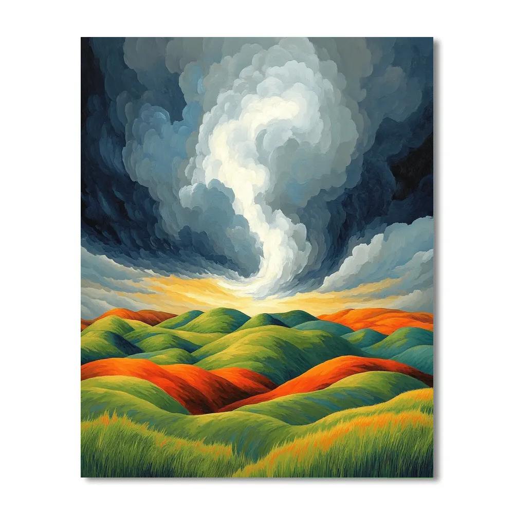 Frederick Varley Inspired Storm Symphony Across Rolling Emerald Hills paint by color