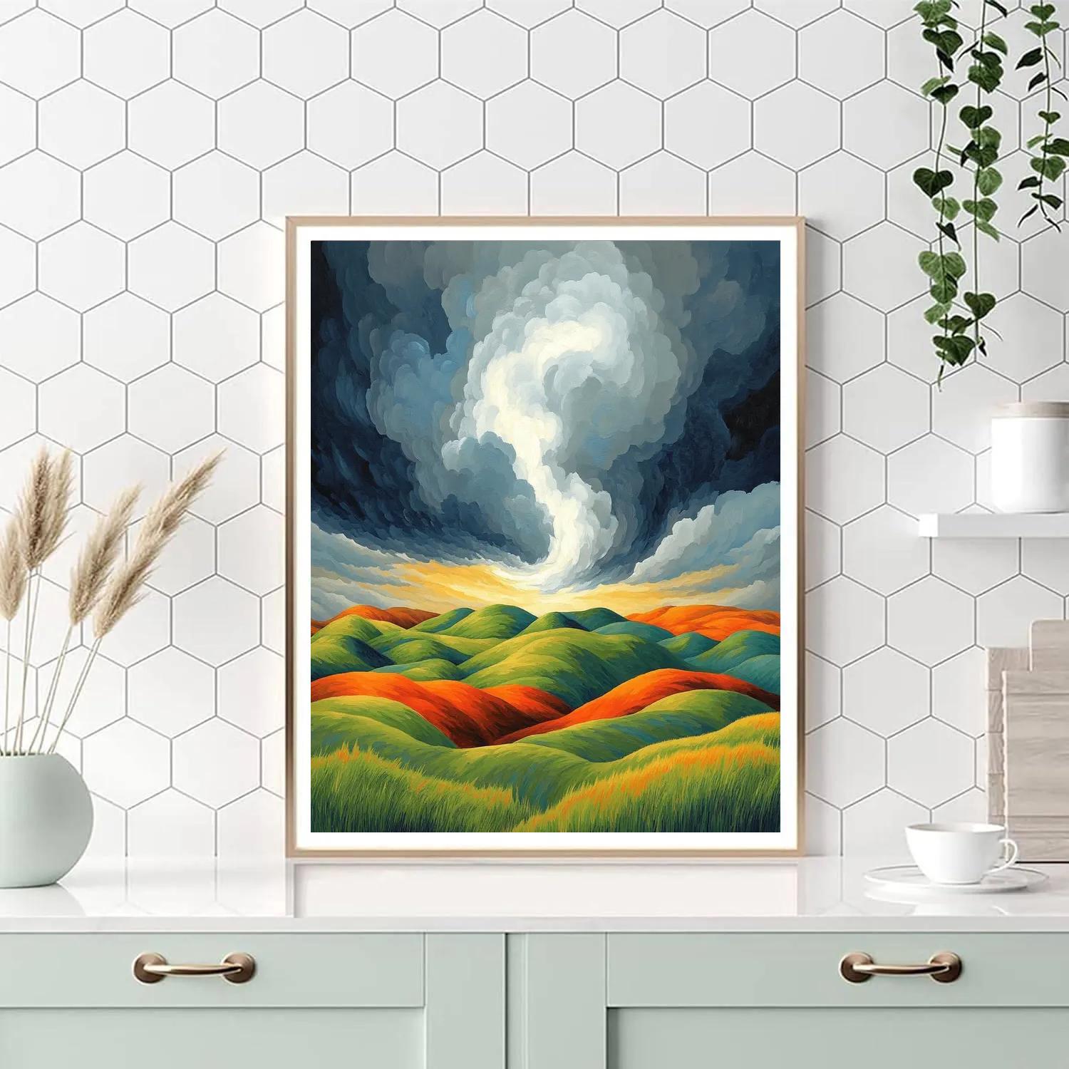 Frederick Varley Inspired Storm Symphony Across Rolling Emerald Hills paint by color