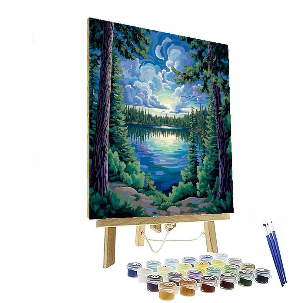 J E H MacDonald Inspired Rhythmic Pine Forest And Serene Lake Vista DIY paint by numbers