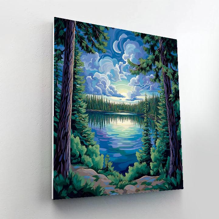 J E H MacDonald Inspired Rhythmic Pine Forest And Serene Lake Vista DIY paint by numbers