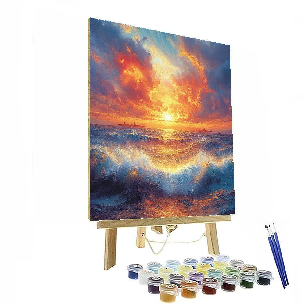 J.M.W. Turner Inspired Stormy Ocean Sunset painting number kit