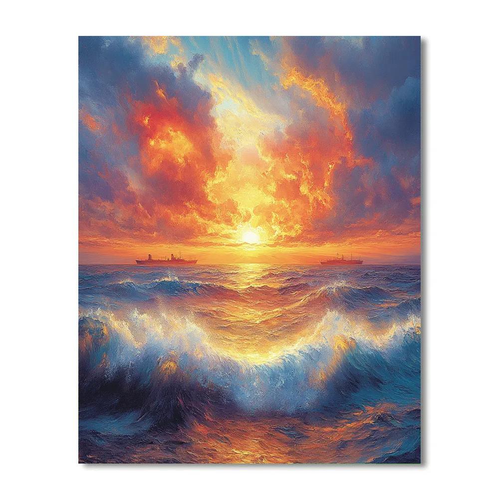 J.M.W. Turner Inspired Stormy Ocean Sunset painting number kit