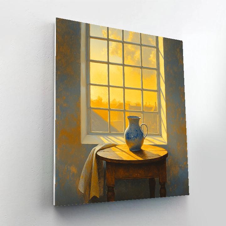 Johannes Vermeer Inspired Sunlit Delft Window With Blue Ceramic Pitcher paint by numbers