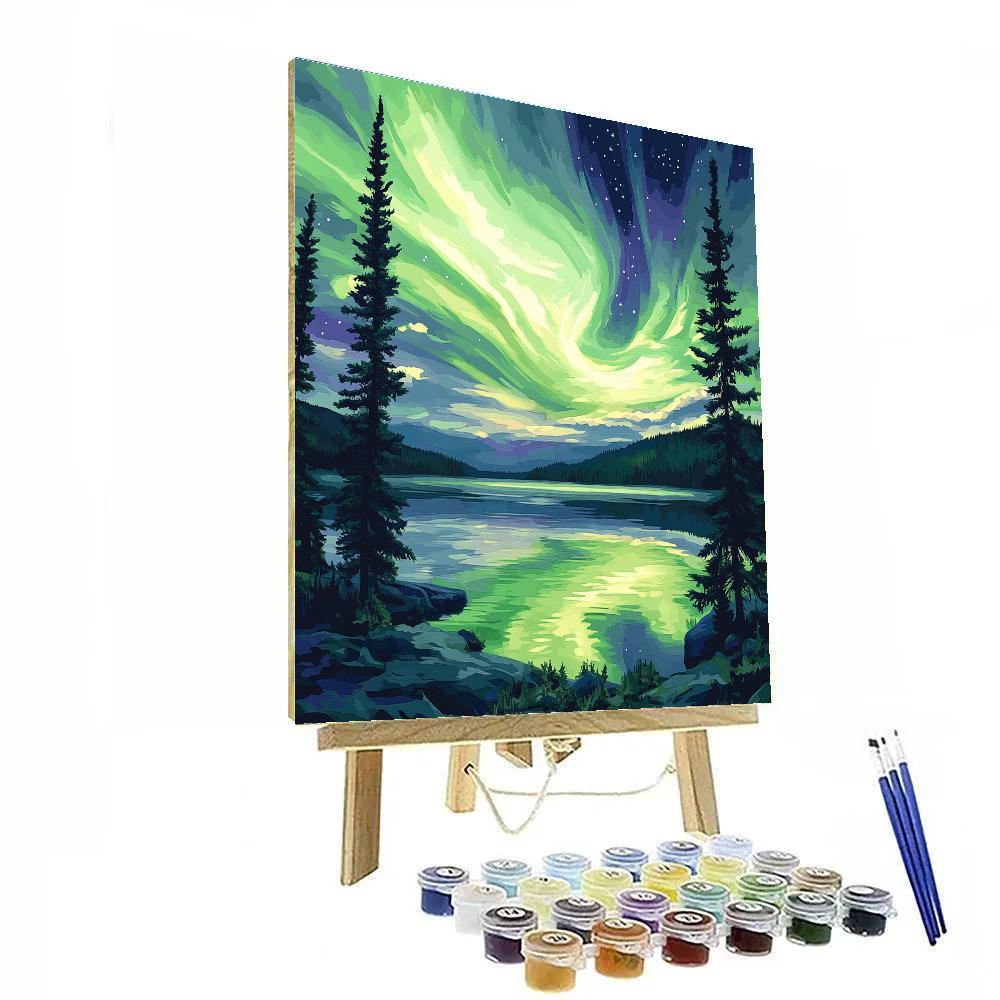 Lawren Harris Inspired Aurora Above Silent Boreal Lake paint by number
