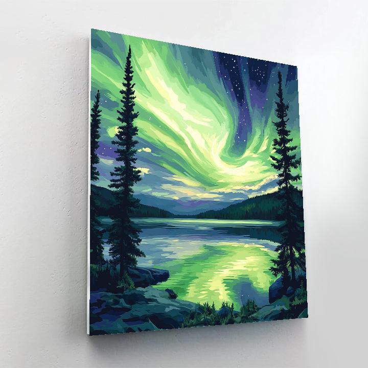 Lawren Harris Inspired Aurora Above Silent Boreal Lake paint by number