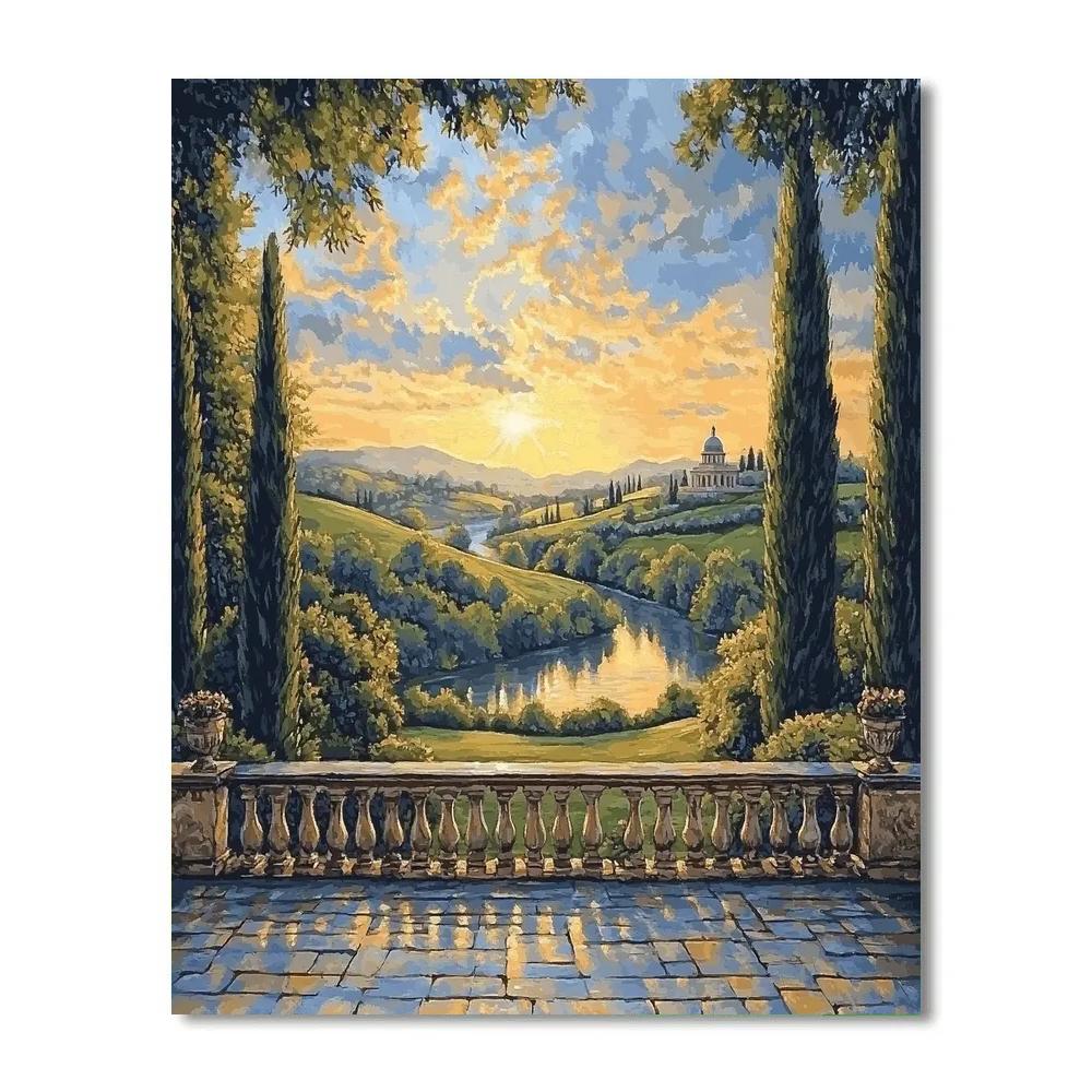 Raphael Inspired Celestial Terrace Over Serene Valley paint by number