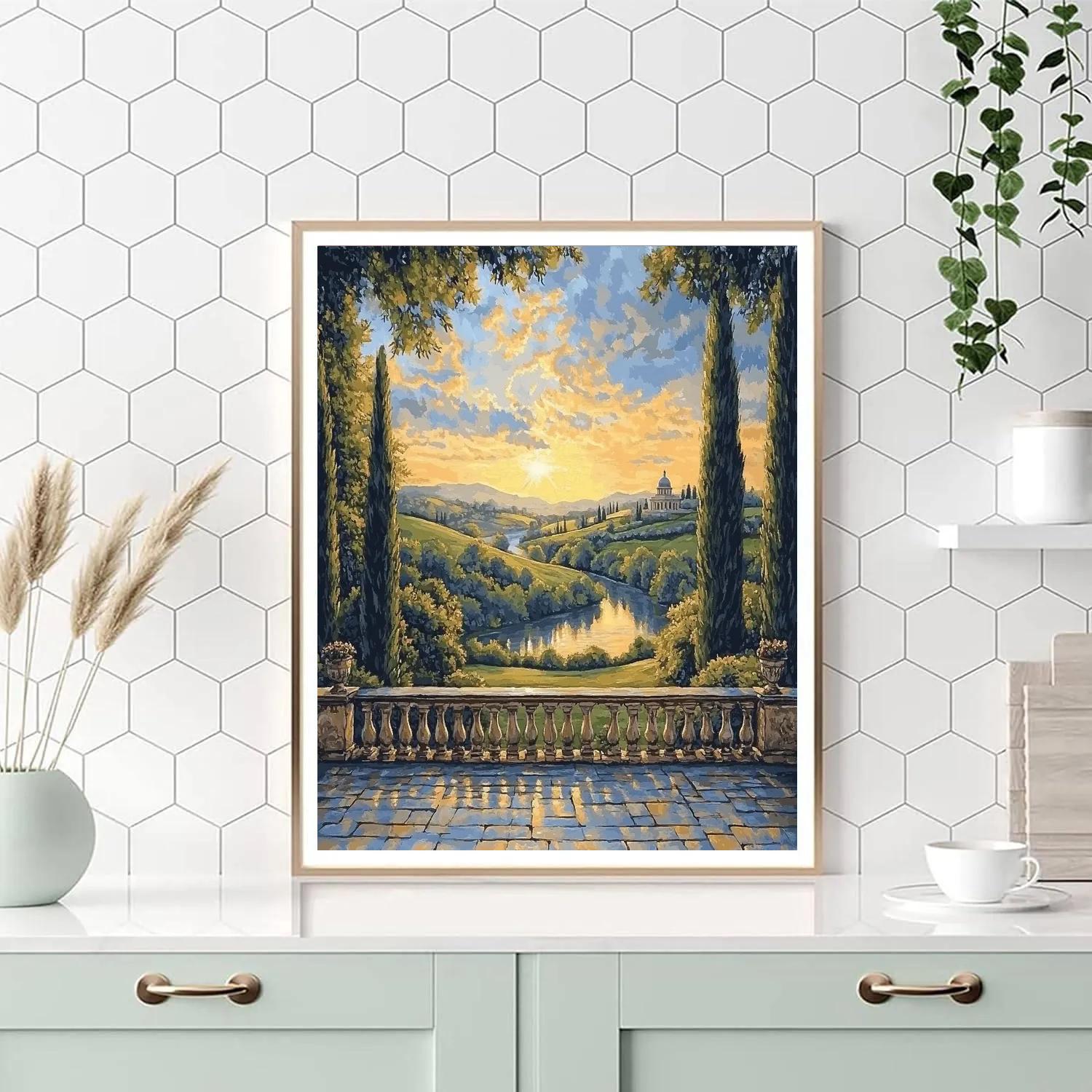 Raphael Inspired Celestial Terrace Over Serene Valley paint by number