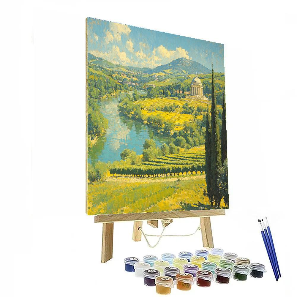 Raphael Inspired Symmetrical River With Distant Temple Painting by numbers kit