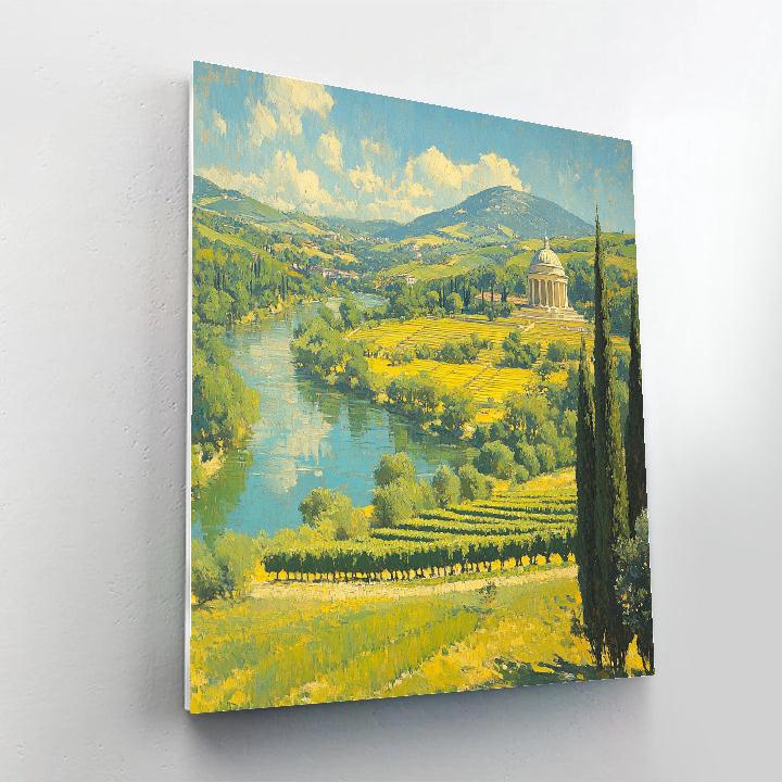 Raphael Inspired Symmetrical River With Distant Temple Painting by numbers kit