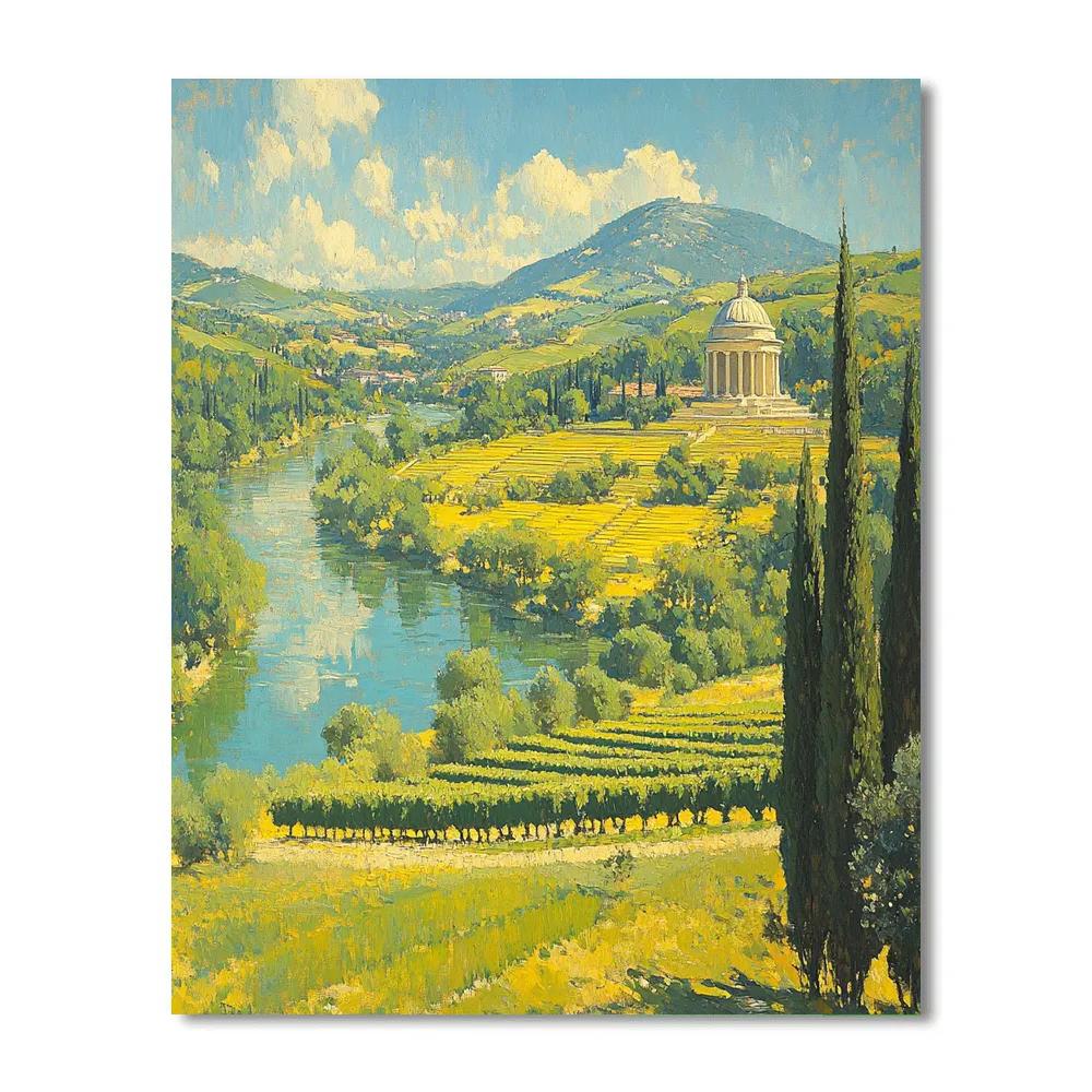 Raphael Inspired Symmetrical River With Distant Temple Painting by numbers kit