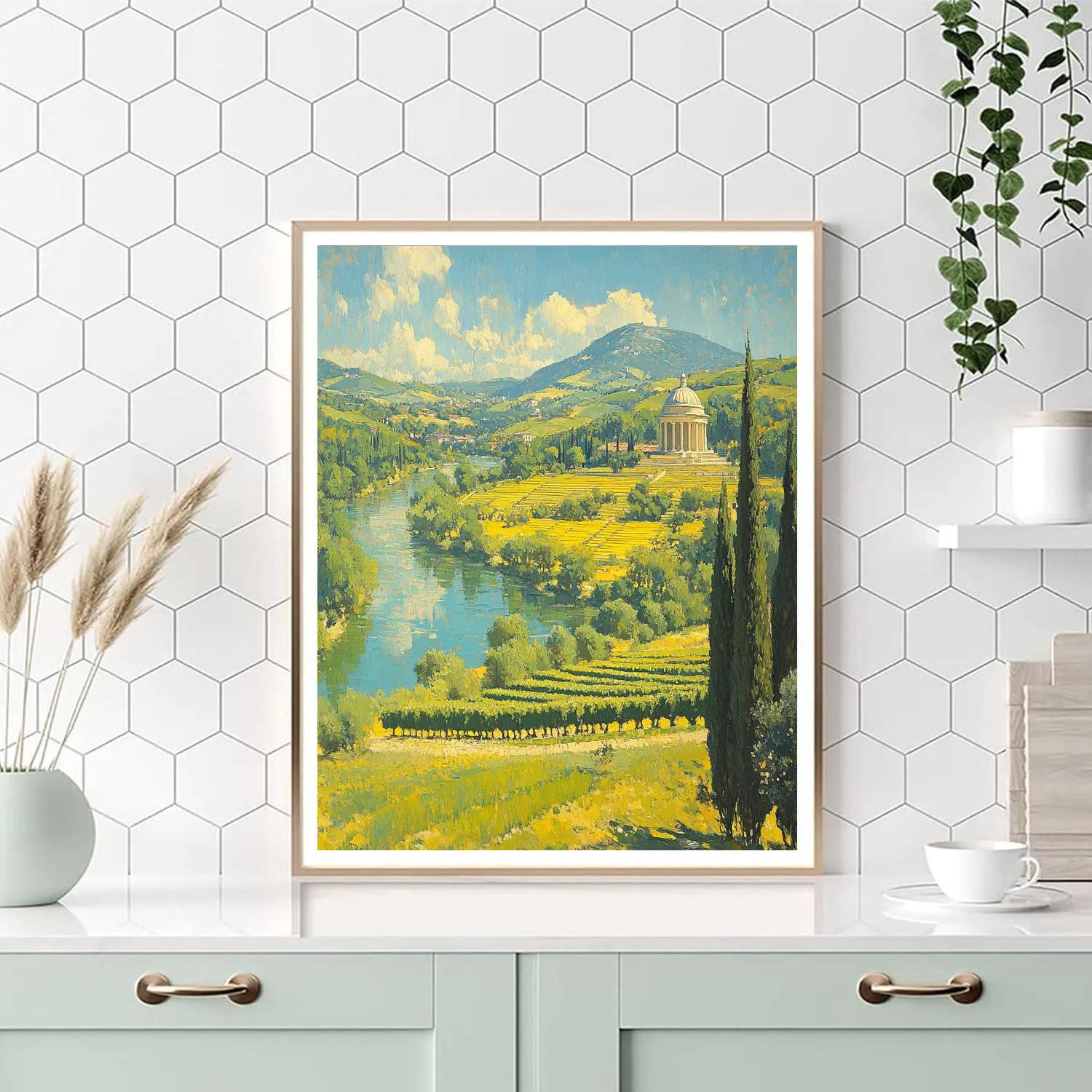 Raphael Inspired Symmetrical River With Distant Temple Painting by numbers kit