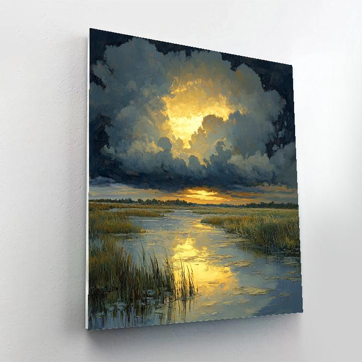 Rembrandt Inspired Storm Cloud Over Lowland Marsh Number painting