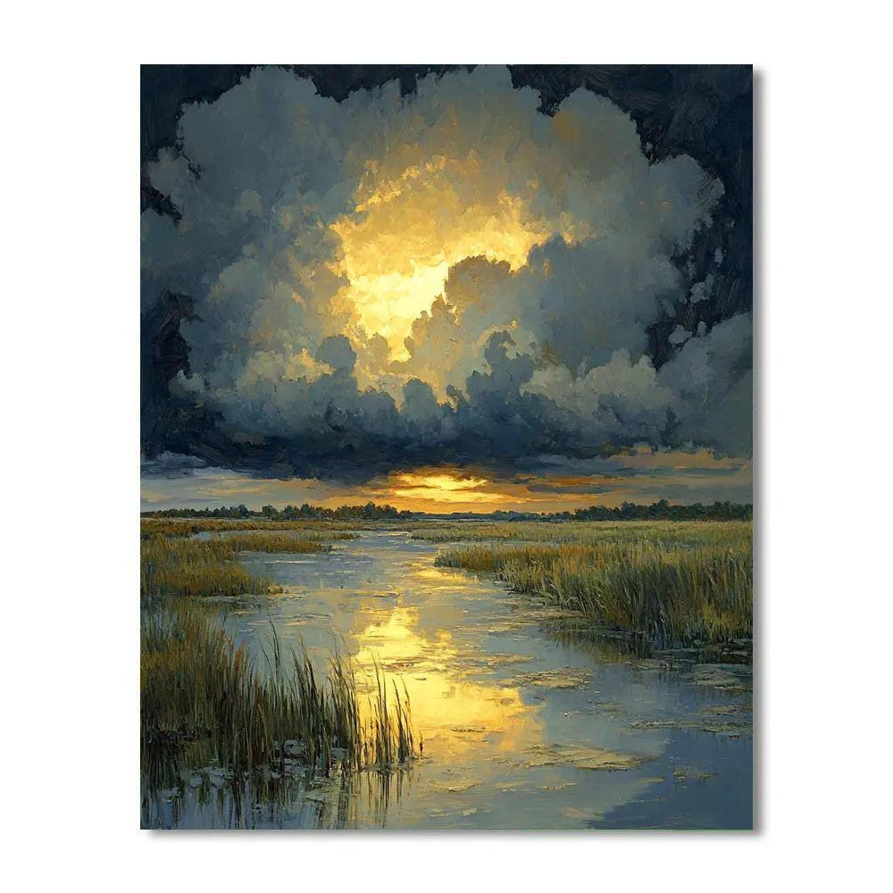 Rembrandt Inspired Storm Cloud Over Lowland Marsh Number painting