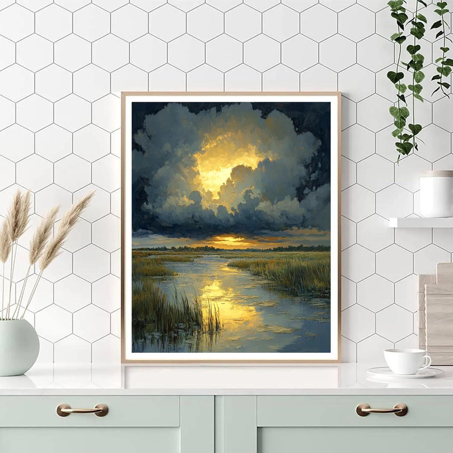 Rembrandt Inspired Storm Cloud Over Lowland Marsh Number painting