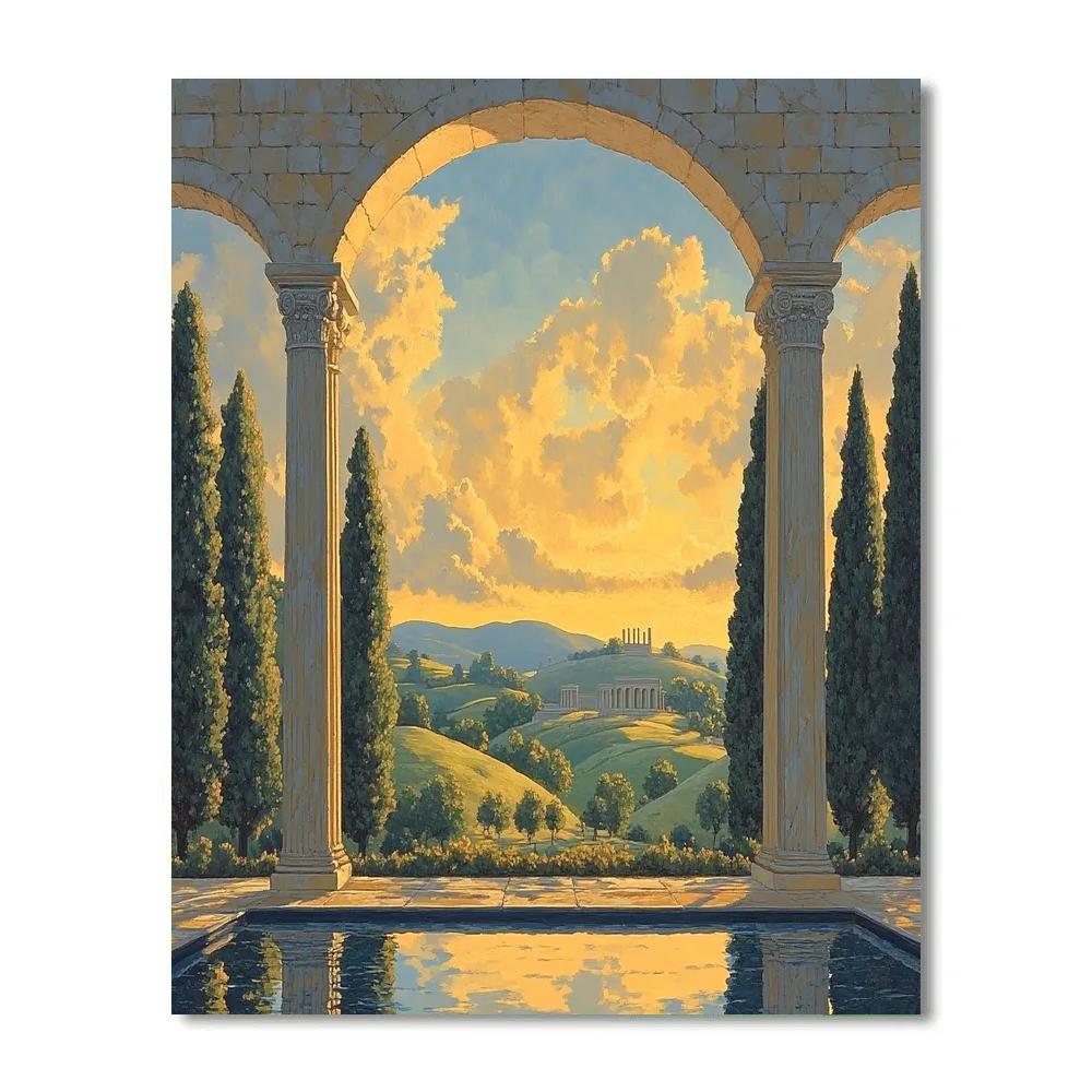 Raphael Inspired Golden Archway And Rolling Hills paint by numbers