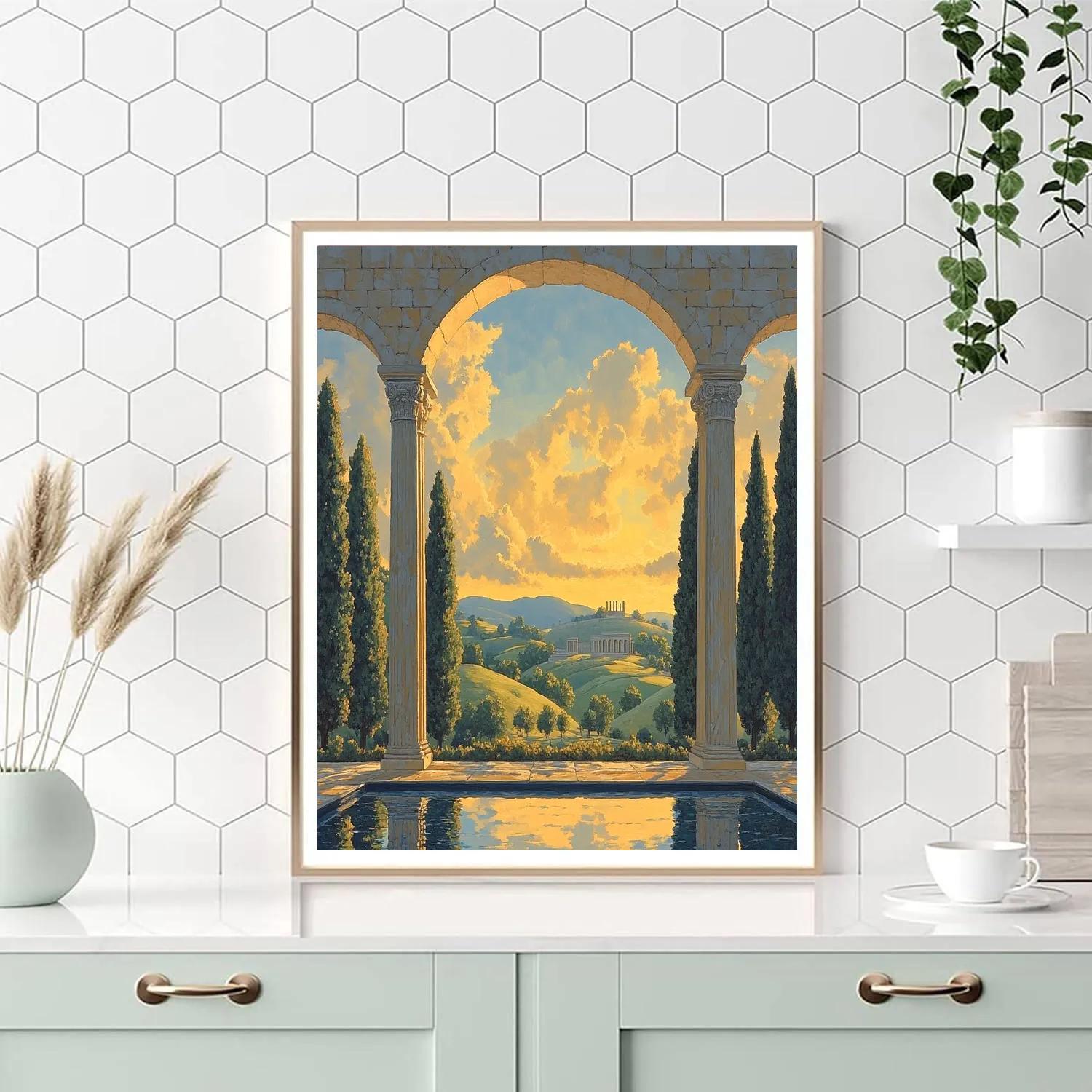 Raphael Inspired Golden Archway And Rolling Hills paint by numbers