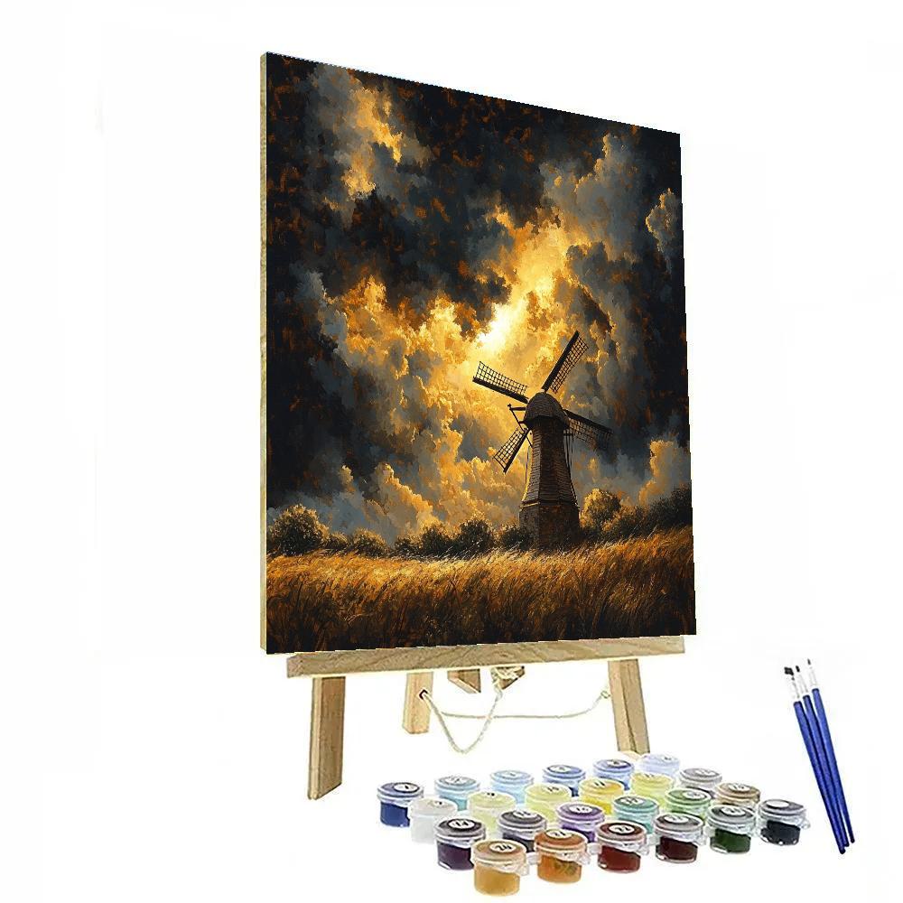 Rembrandt Inspired Stormy Twilight Over Windmill Fields Numbered painting kits