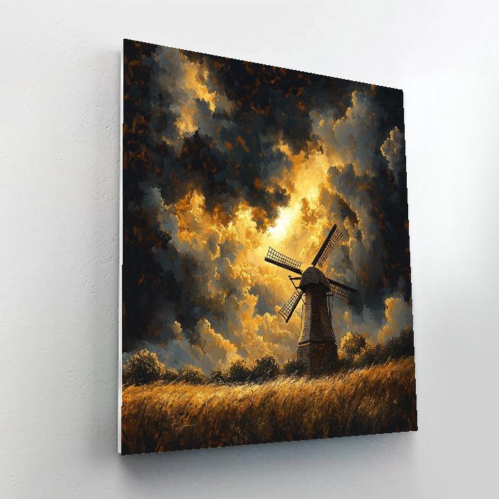 Rembrandt Inspired Stormy Twilight Over Windmill Fields Numbered painting kits