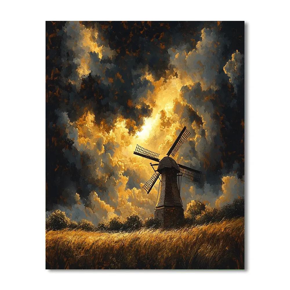 Rembrandt Inspired Stormy Twilight Over Windmill Fields Numbered painting kits